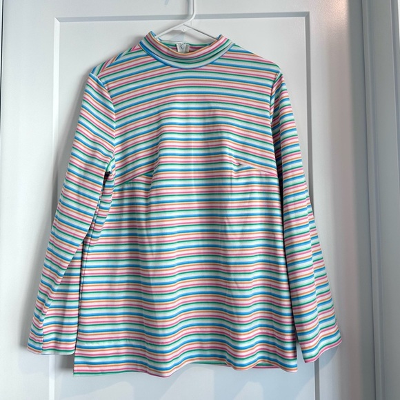 Vintage Peggy Lou California Pastel Striped Mockneck Top Size 38 - Picture 1 of 5